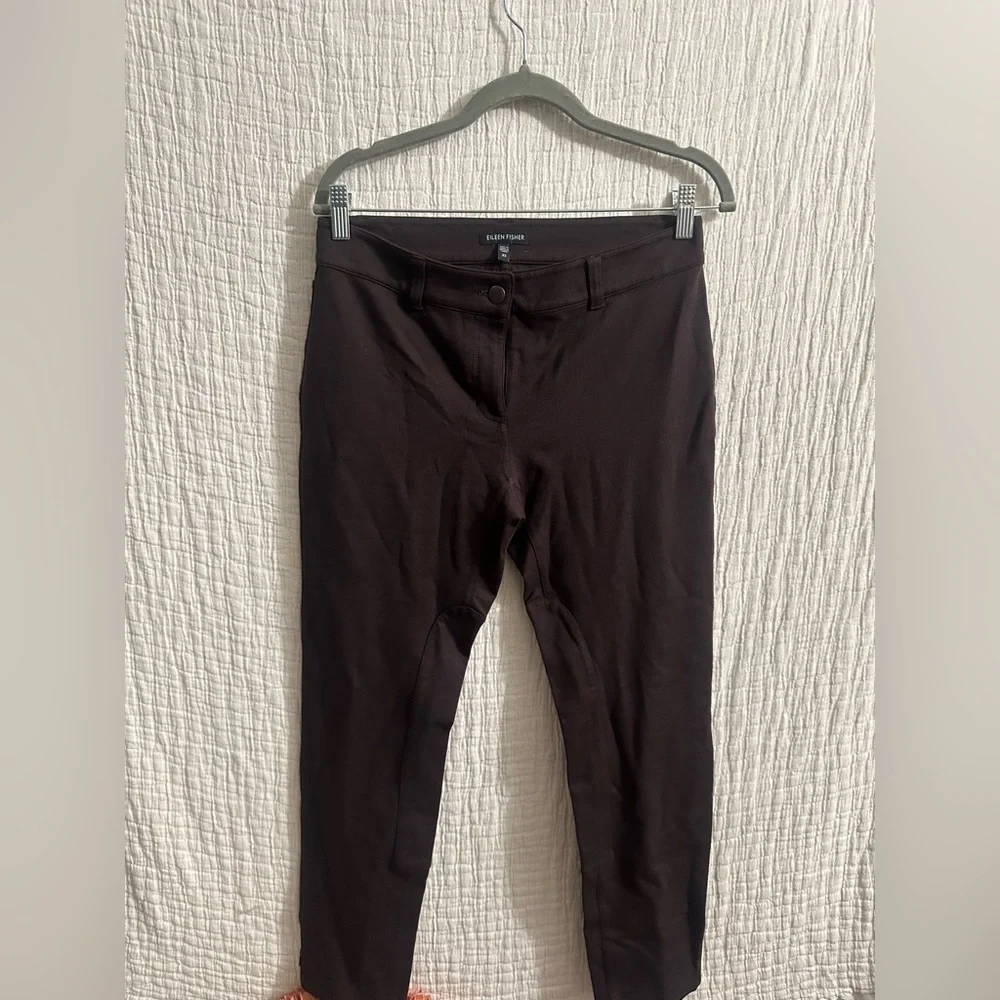 Eileen Fisher Cotton Blend Ponte High-Waisted Slim Pants color Espresso Sz Xs